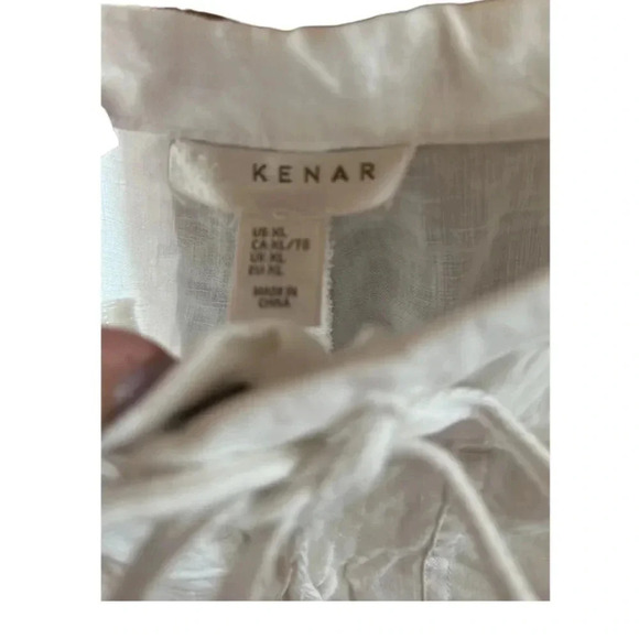 Kenar White Linen Wide Leg Drawstring Pants Size XL - Picture 6 of 8